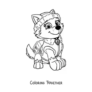 Coloring page of Everest from Paw Patrol sitting