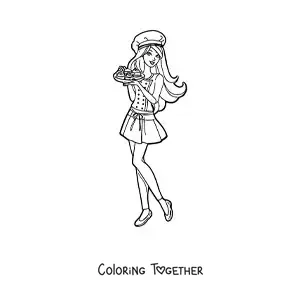 Coloring page of Barbie dressed as a chef