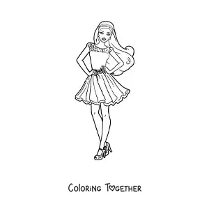 Coloring page of Barbie wearing a dress