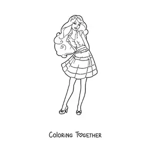 Coloring page of Barbie wearing a skirt