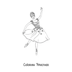 Coloring page of ballerina Barbie in a dress