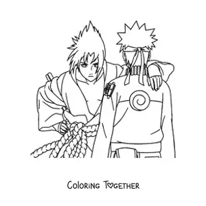 Coloring page of Sasuke next to Naruto