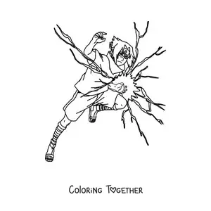 Coloring page of Sasuke performing the Chidori