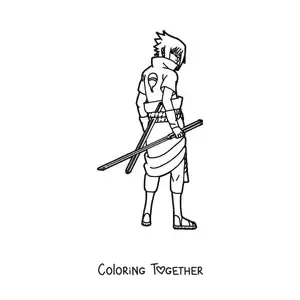 Coloring page of Sasuke standing with his back turned
