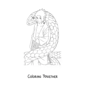 Coloring page of Sasuke with his snake