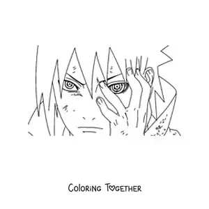 Coloring page of Sasuke's face with the Rinnegan