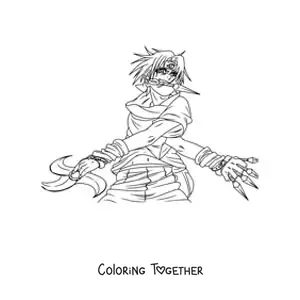 Coloring page of Sasuke with weapons