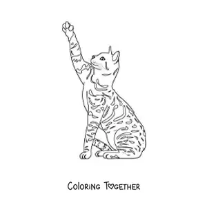 Coloring page of a realistic spotted cat