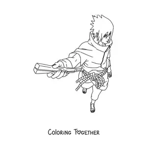 Coloring page of Sasuke Uchiha seen from above