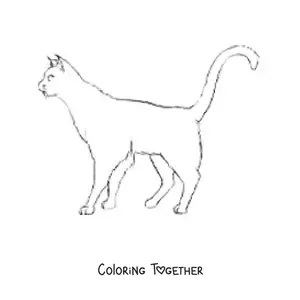 Coloring page of a cat walking