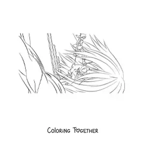 Coloring page of Mikasa from Attack On Titan defeating a titan