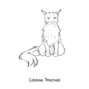 Coloring page of a realistic cat sitting
