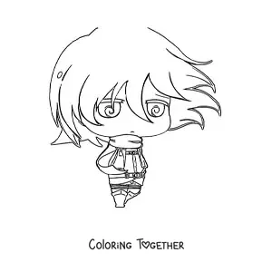 Coloring page of Mikasa from Attack On Titan in chibi style