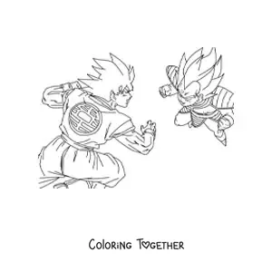 Coloring page of Goku facing off against Vegeta from Dragon Ball