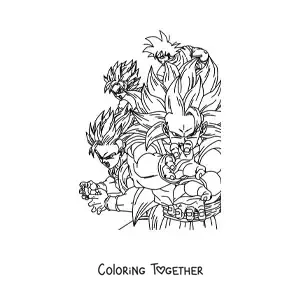 Coloring page of Goku's forms from Dragon Ball