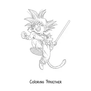 Coloring page of Goku as a child from Dragon Ball