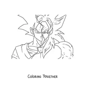 Coloring page of Super Saiyan Goku in phase 4 from Dragon Ball