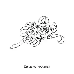 Coloring page of two pretty roses with a bow