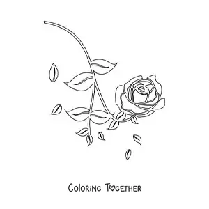 Coloring page of a small rose with leaves