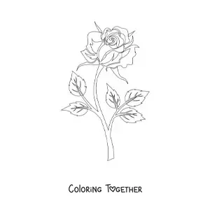Coloring page of a rose with a stem