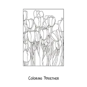 Coloring page of a field of tulips