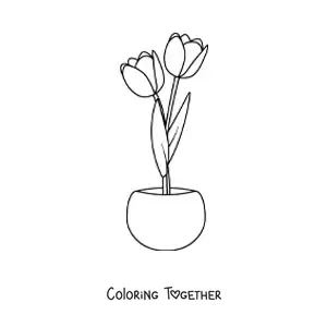 Coloring page of two tulips in a flowerpot