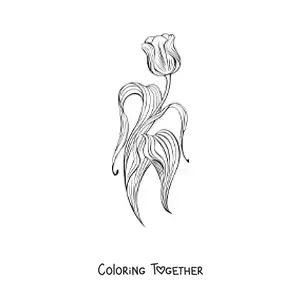 Coloring page of a tulip with leaves