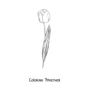 Coloring page of a small tulip with one leaf