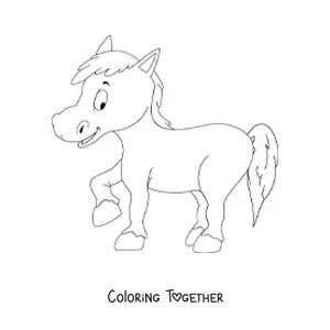 Coloring page of a cartoon horse lifting one leg