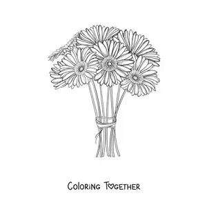 Coloring page of a bouquet of daisies