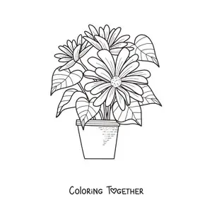 Coloring page of a flowerpot with daisies