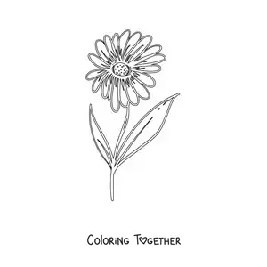 Coloring page of a daisy with leaves