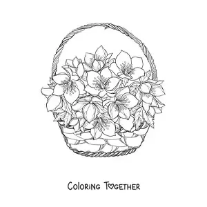 Coloring page of a basket full of lilies