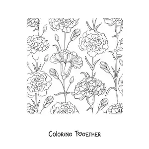 Coloring page of several beautiful carnations