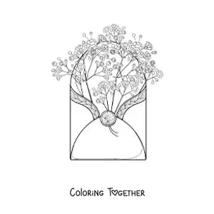 Coloring page of an envelope with carnations