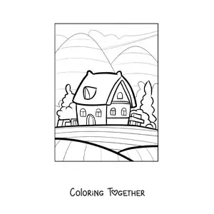 Coloring page of a country house