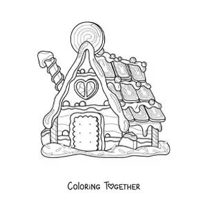 Coloring page of a gingerbread house