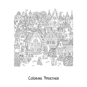 Coloring page of several pretty houses