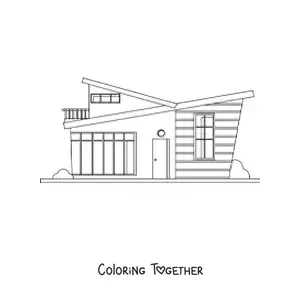 Coloring page of a modern house