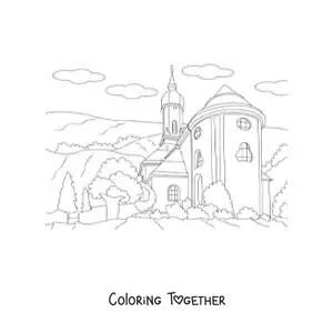 Coloring page of a Victorian house