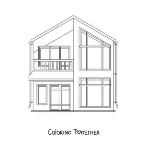 Coloring page of a two-story house