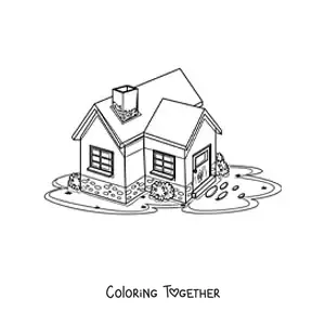 Coloring page of a house with a chimney