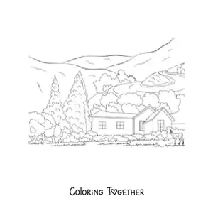 Coloring page of a country cottage