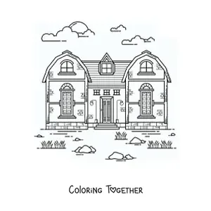 Coloring page of an old house