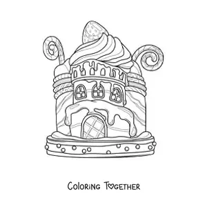 Coloring page of a house made of candy