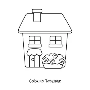 Coloring page of a simple house with a chimney