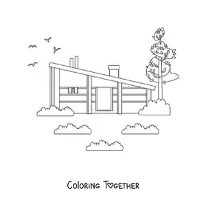 Coloring page of a modern house with a chimney