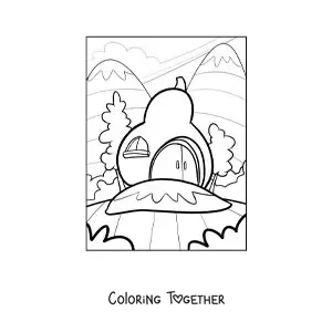 Coloring page of a pear-shaped house