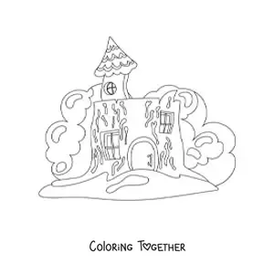 Coloring page of an abandoned haunted house