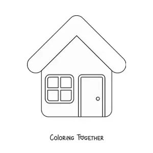 Coloring page of a house with a door and a window